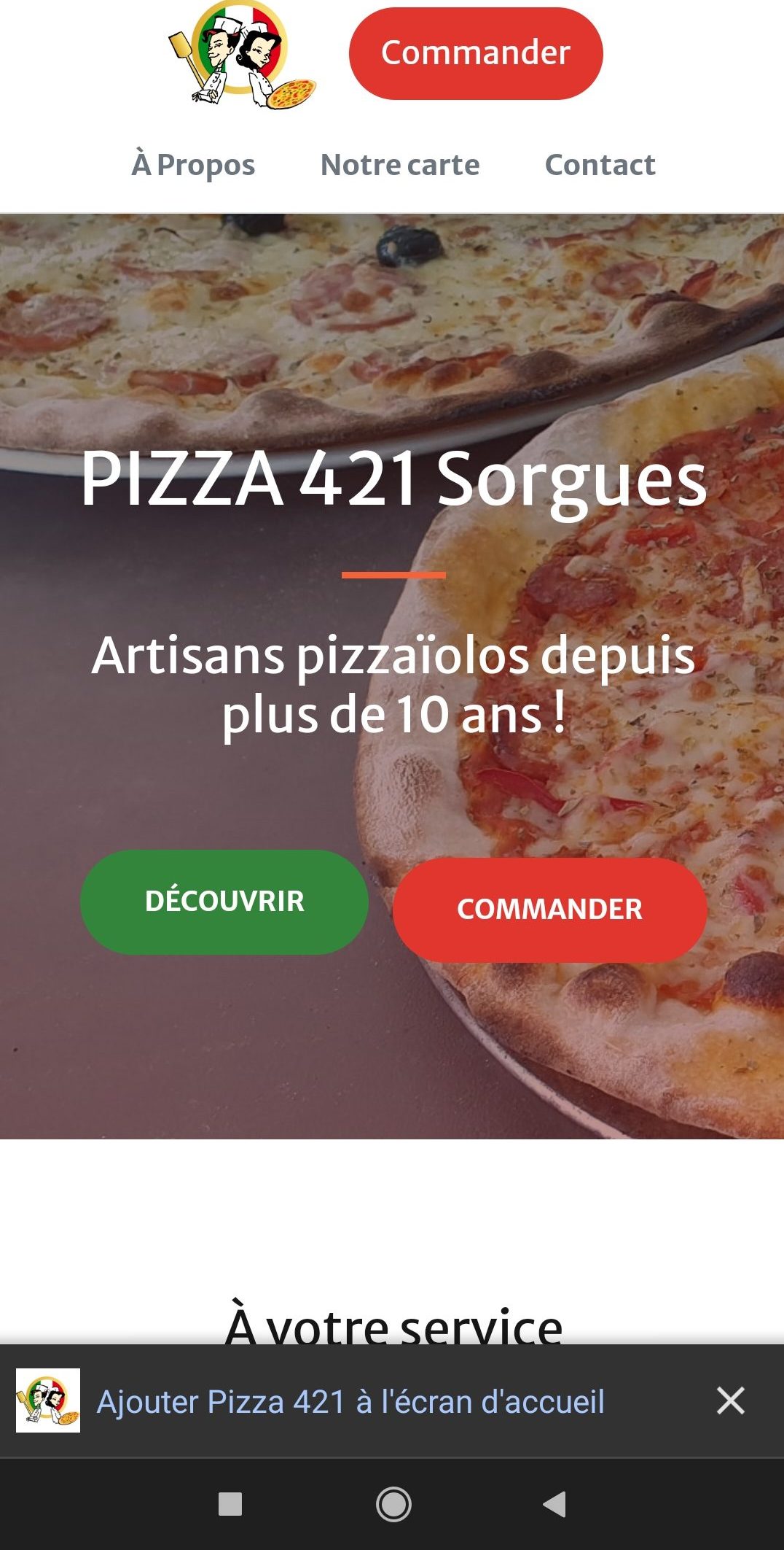 Application mobile restaurant pizzeria